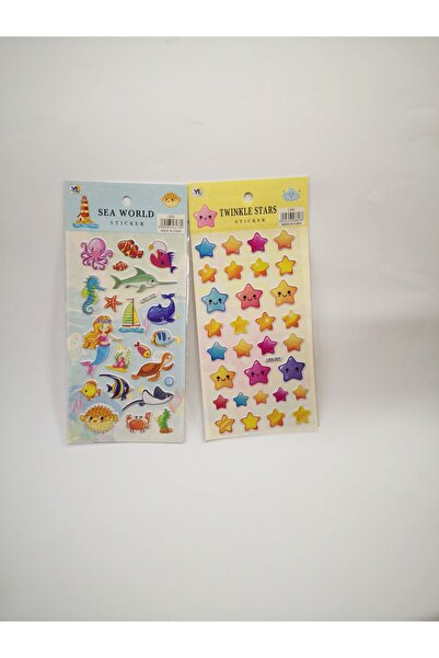 Linea Renkli Yıldız Emojili, Renkli Balıklar, Denizkızı Stickers Etiket Kabar...