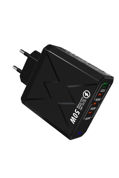 PRESTIGE CHARGE 4 in 1 Network Charger, 50W FastCharge, 1xUSB and 3xType-C, PD 25W+QC 3.0, Universal, Black