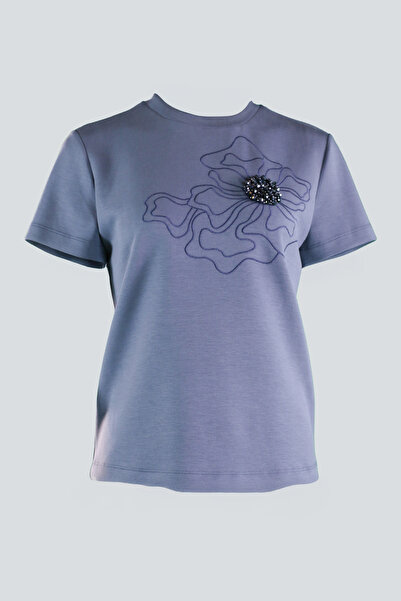 IDYL Short Sleeve T-Shirt with Embroidery Detail