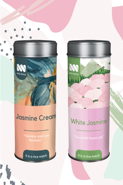 Nice Match طقم شاي بنكهة الياسمين مكون من قطعتين - شاي الياسمين وشاي الياسمين بالكريمة