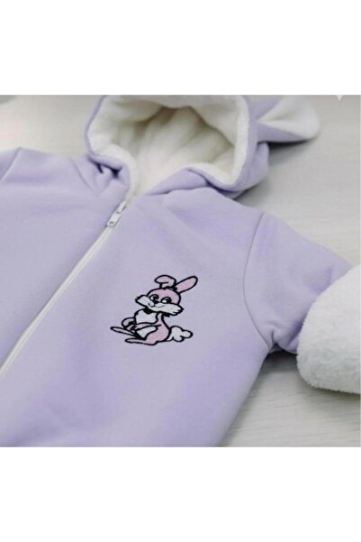 Ervo Reklam معطف من قماش الويلسوفت مع فرو الأرانب باللون الأرجواني