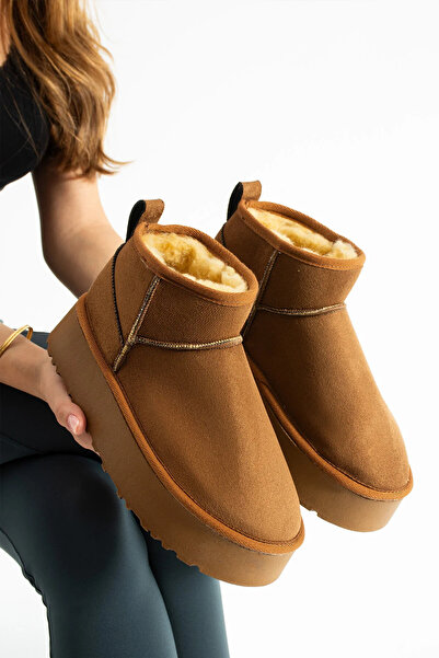 Aybors Tan Suede Thick Sole Boots with Wool Inside