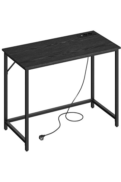 VASAGLE Birou cu iluminare LED, priză încorporată, 2 USB, 50x100x76 cm, negru