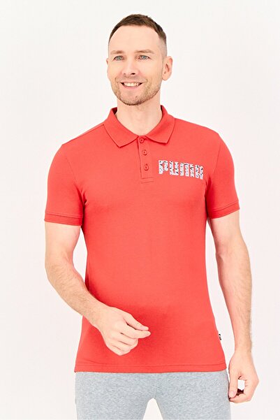 Puma Men Slim Fit Brand Logo Short Sleeve Outdoor Polo Shirt, Red