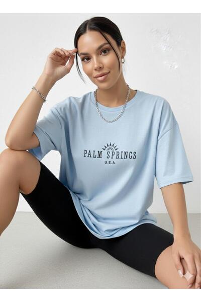 BW Bravely Wear تي شيرت نسائي من PALM SPRINGS B مطبوع برقبة دائرية أساسية