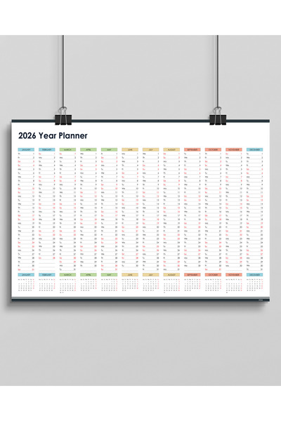 Rosaart 2026 Yıllık Planlayıcı Takvimi, Year Planner | Dijital Kağıt Baskı 50...