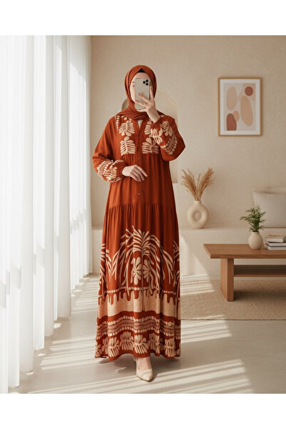 Modamorfo Γυναικείο φόρεμα Hijab Viscose από τούβλο μινκ 2423