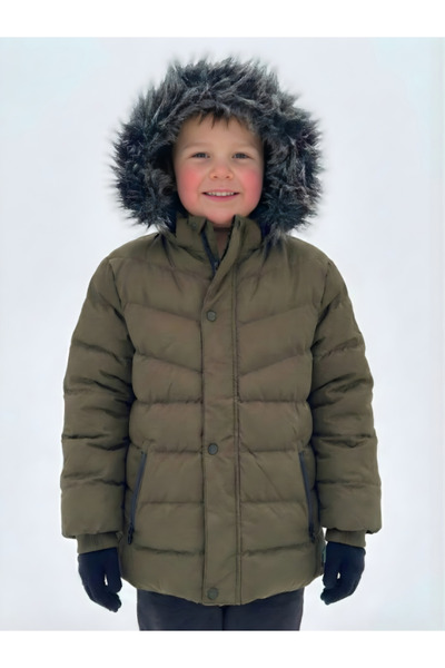 Drc Winter Water and Windproof Double Layered Thick Inner Hooded Unisex Children's Coat with Fur