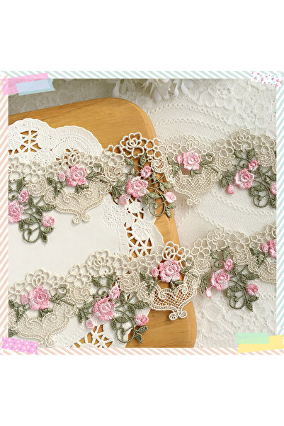 Choice قماش دانتيل وردي فاتح بطول ياردة واحدة وعرض 6 سم، مزين بزخارف زهرية من...