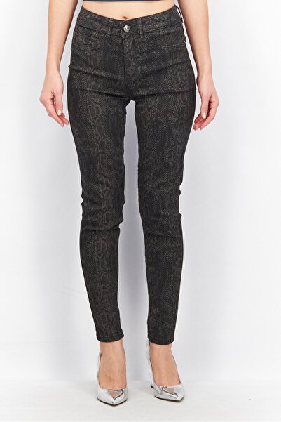 DeFacto Women Super Skinny Fit Snake Print Stretchable Denim Jeans, Black