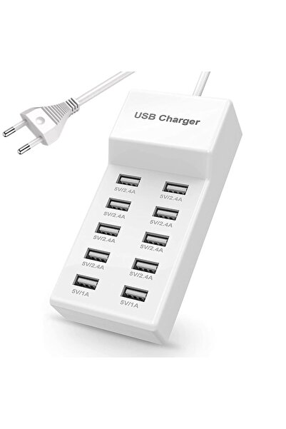 PRESTIGE CHARGE USB Charging Station 50W, Simultaneous Charging 10 Devices, 80cm Cable, Al