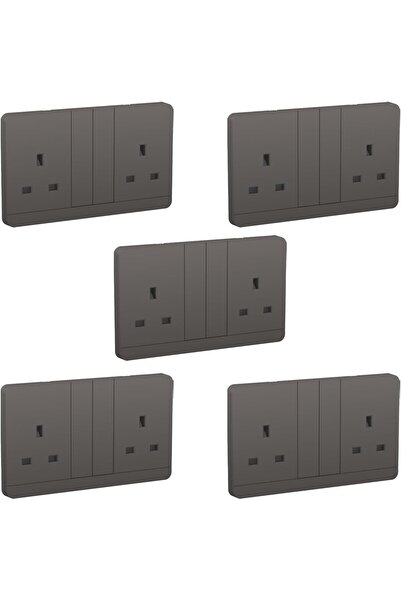 Raco مجموعة مقابس كهربائية من شنايدر أفاتار أون ثنائية الفتحات 13 أمبير مع غطاء (5 قطع، رمادي داكن)