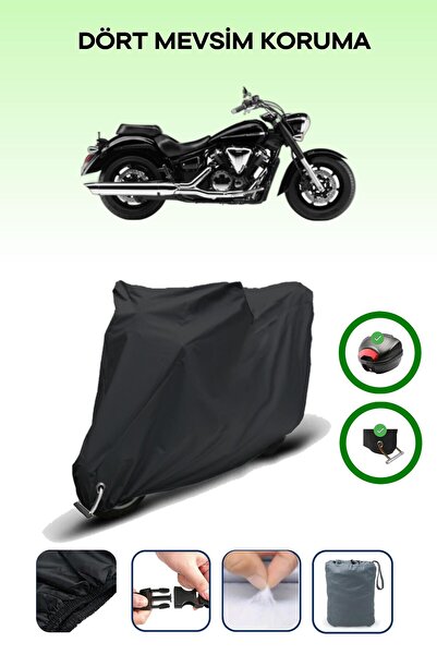 Breen حقيبة خلفية سوداء وقفل متوافقان مع ياماها XVS 1300 A، قماش متوافق مع المحرك