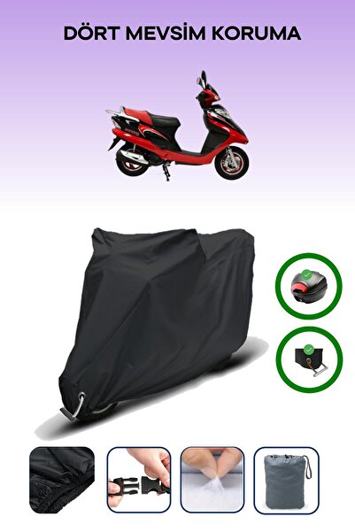 Breen Black Rear Bag and Lock Compatible Mondial 100 Rt Compatible Motorcycle Tarpaulin