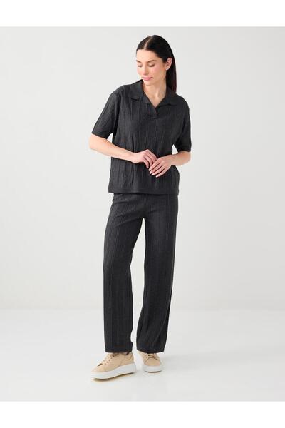 Jimmy Key Anthracite Regular Waist Regular Leg Stripe Patterned Knitwear Trou...