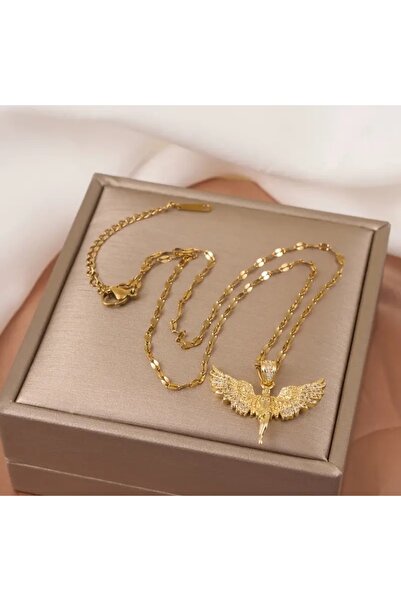 stainless steell VİP gold renk 18K altın kaplama melek model kolye