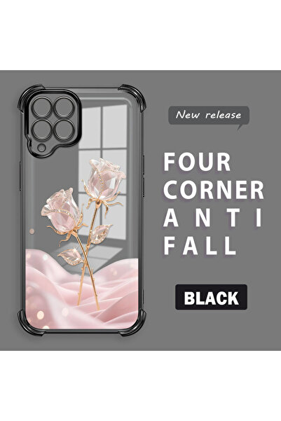 ucuc Samsung Galaxy M33 Uyumlu Romantik Pembe Gül Şeffaf Silikon Korumalı Kılıf