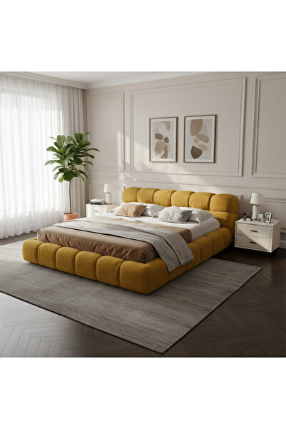 homejoyz سرير خشبي سويدي شانيل مودرن - لون الخردل