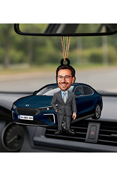 Bk Gift Kişiye Özel Erkek Gemlik Renk Togg Karikatürlü Ahşap Plakalı Araba Di...