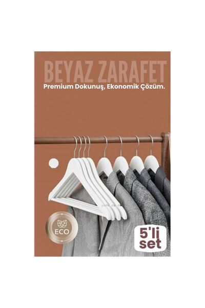 ModaCar Set of 5 Luxury White Clothes Hangers - Ergonomic & Non-Slip Plastic ...