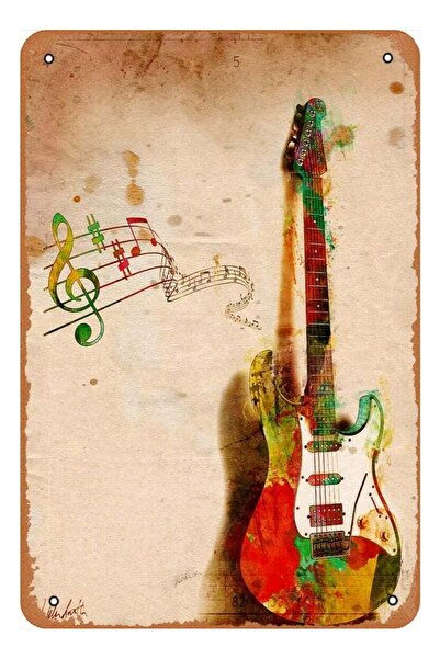 Generic Vintage Guitar Design Canvas Art Print - Music & Colors Symphony