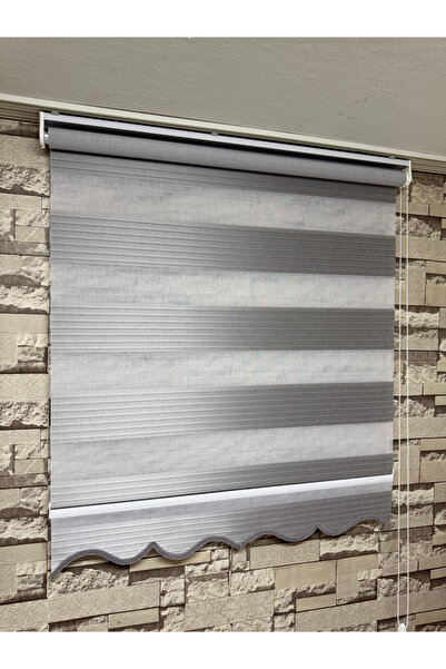 PERDECİNİZ GENİŞ PLİSE GRİ RENK KETEN GÖRÜNÜMLÜ ALÜMİNYUM KASA ENXBOY (Etekli)