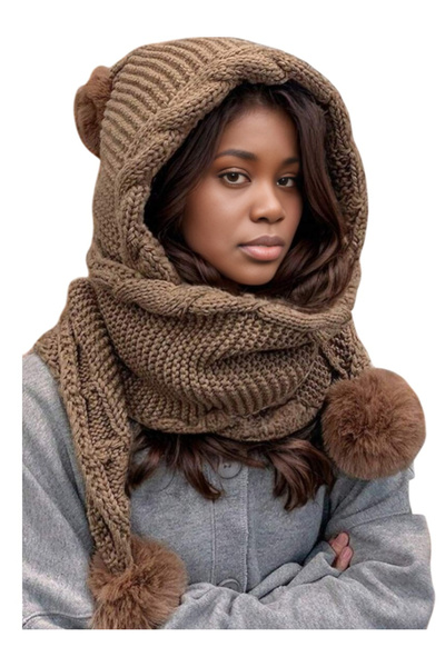 OEM Γυναικείο πλεκτό καπέλο με γούνα στο εσωτερικό, με ενσωματωμένο κασκόλ κα...