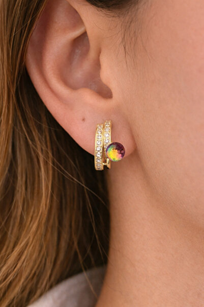 Xuping Women's Colorful Gemstone Hoop Earrings – Modern Stylish Earrings with Gold Color Gemstone