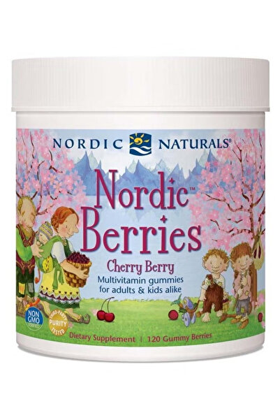 Nordic حلوى الفيتامينات المتعددة بنكهة التوت والكرز للأطفال، 120 قطعة
