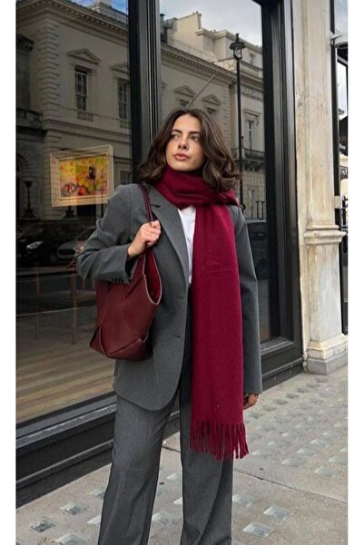 LEİLA SCARF ithal Puffy Cherry Bordo Atkı Omuz Şalı