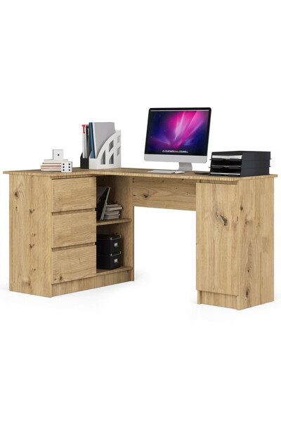 SERSIMO Birou de colț stânga în formă de L cu 3 sertare și rafturi, PAL laminat de 16 mm, 155x85x77 cm