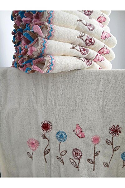 DİLEX White Dowry Embroidered 60X90 cm 3-Piece Towel Set Bicycle