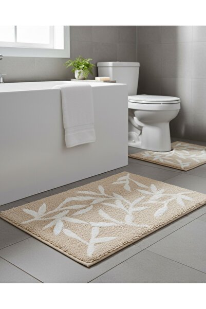 REDTAG Beige Leaf Bathmat Set (2 Piece)