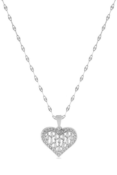 Pazarois قلادة فضية اللون من الفولاذ على شكل قلب