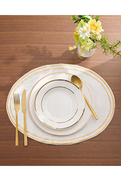 REDTAG Ivory Cotton Oval Embroidered Placemat