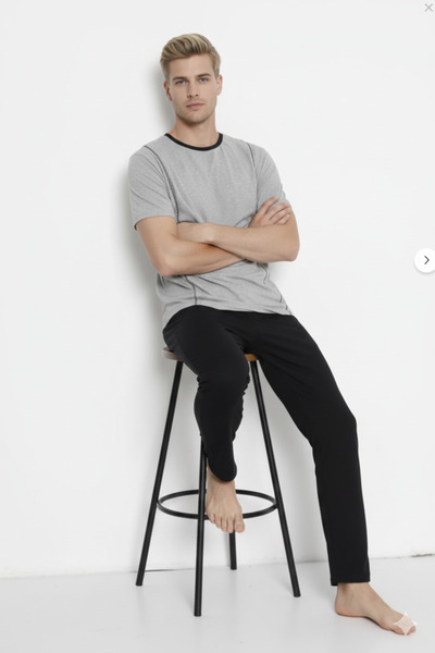 Ayans Pijama Single Jersey Short Sleeve Crew Neck Gray Menanj Men's Pajama Set