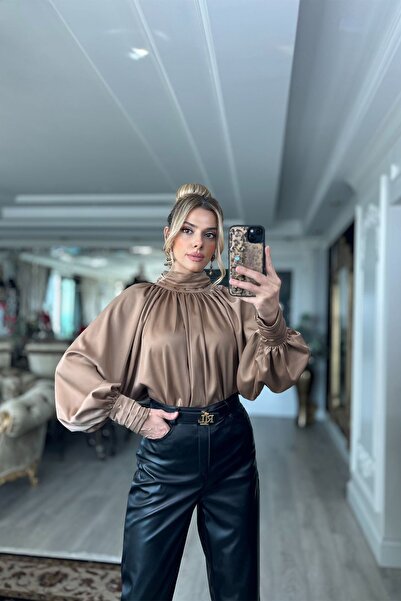 Rain and River BALIKÇI YAKA DRAPELİ LEOPAR BLUZ