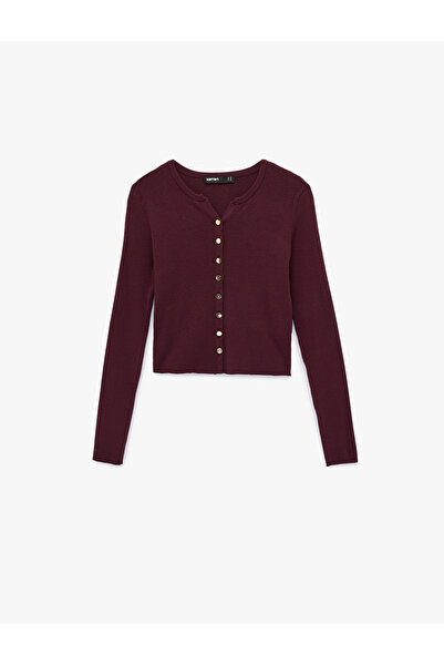 Koton Düğmeli Uzun Kollu Bisiklet Yaka Triko Hırka