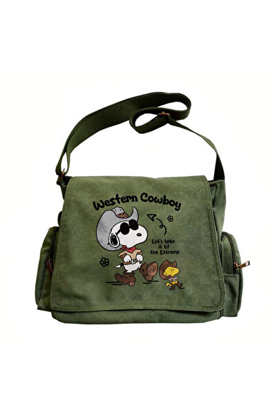 Miniso Snoopy Snoopy New Women's Bag Western Cowboy Print Tote Shoulder Bag Large Messenger Bag Unisex Vint