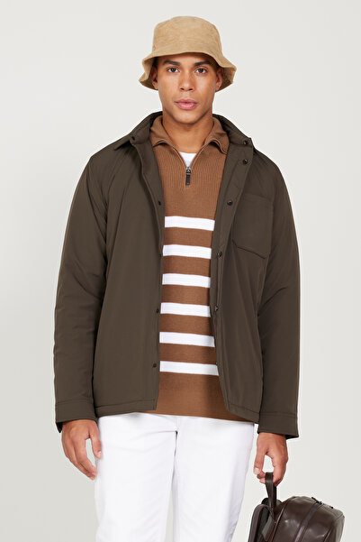 ALTINYILDIZ CLASSICS Khakifarbener Standard-Fit-Mantel mit normaler Passform und Hemdkragen