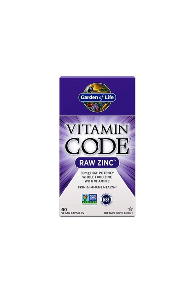 GARDEN OF LIFE فيتامين كود، زنك خام 30 ملغ، كبسولات نباتية، 60 كبسولة