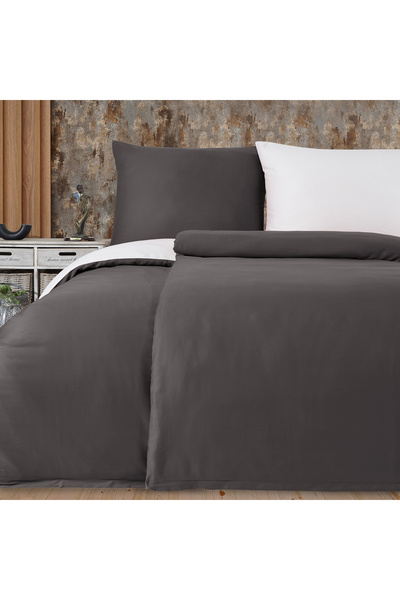 NazeninHome Satin 100% Cotton Double Duvet Cover Set Solid Color Anthracite-C...
