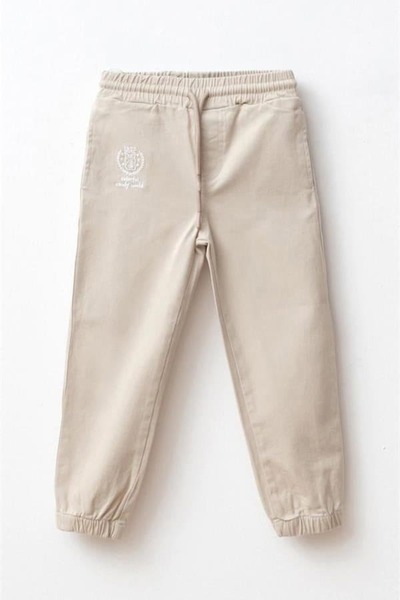 Haribo Boy's Gabardine Jogger Pants with Elastic Waist and Cuffs - Beige