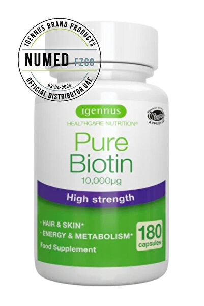 Igennus Healthcare Nutrition بيوتين نقي 10000 ميكروغرام، 180 كبسولة