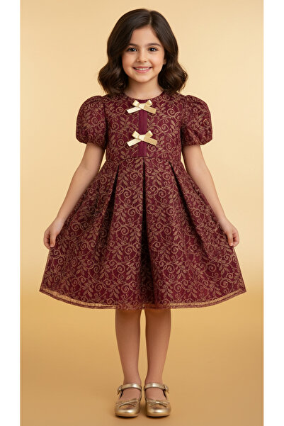 Jolanda فستان بناتي من الدانتيل مع تفاصيل فيونكة ذهبية