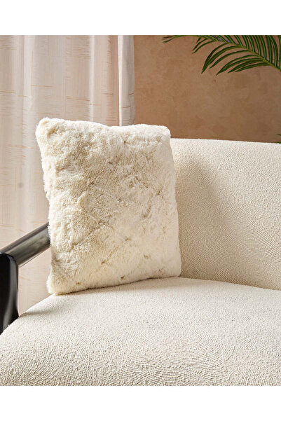 REDTAG Cream Textured Fur Cushion