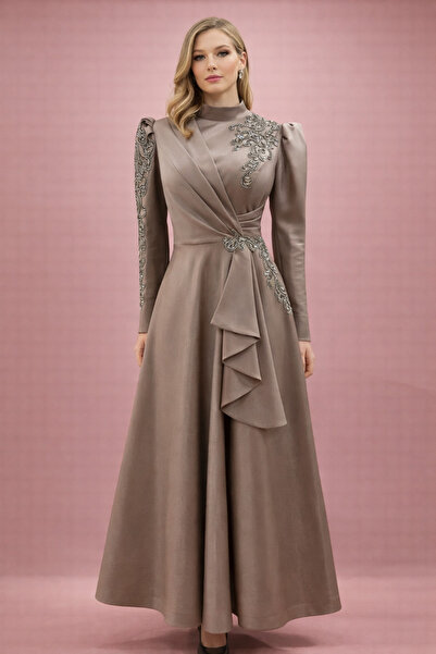 Hüseyin Baştürk Nakışlı Drapeli Tesettür Abiye