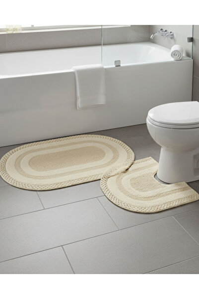 REDTAG Beige Oval Crochet Bathmat Set (2 Piece)