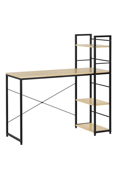 SERSIMO Birou cu blat și rafturi laterale din MDF, cadru metalic, 120x48x122 cm, maro deschis