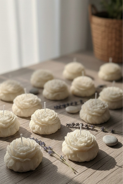 MOODİE ATÖLYE Suda Yüzen Vanilya Kokulu Şakayık Çiçek Mum (6*6)